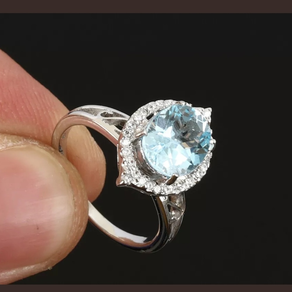 Aquamarine set earrings & ring 6.5